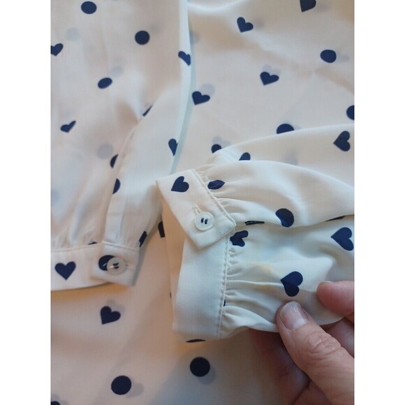Talbots navy ivory heart print blouse M classic office pullover polyester modest - Picture 9 of 9